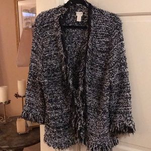 Chico’s Marled Fringe & Sheer Fabric Trim Jacket